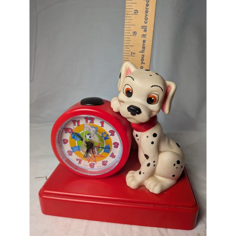 Disney 101 Dalmatians Alarm Clock **  WORKS**Fantasma Vintage Red Puppy Figure r